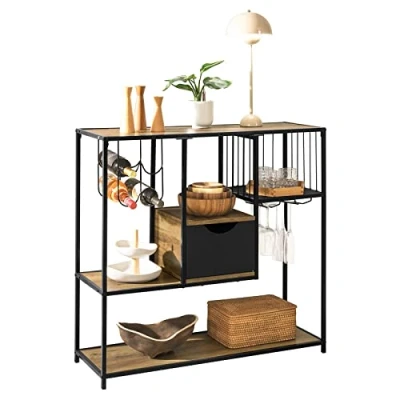Image of SoBuy FSB56 F, Industrial Style Kitchen Dining Room Storage Shelf Sideboard Side Table End Wine Rack