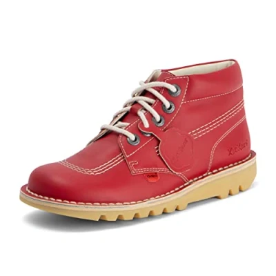 Image of Kickers Unisex Vegan Kick Hi Classic Ankle Boots Plant Based Material Extra Comfortable Added Durability Premium Quality, Red, 5 UK