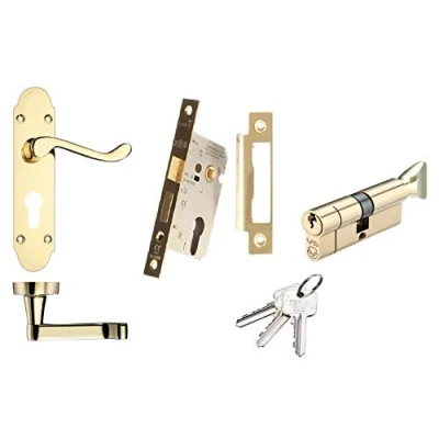 Image of Scroll Polished Brass Handle Internal (Cylinder &amp; Thumbturn) Lock Set