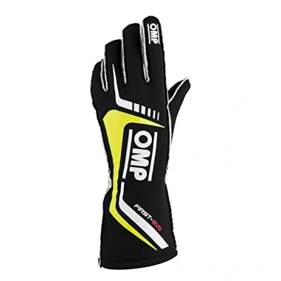 Image of Omp First Evo Gloves Black/Yellow Size L FIA 8856 2018