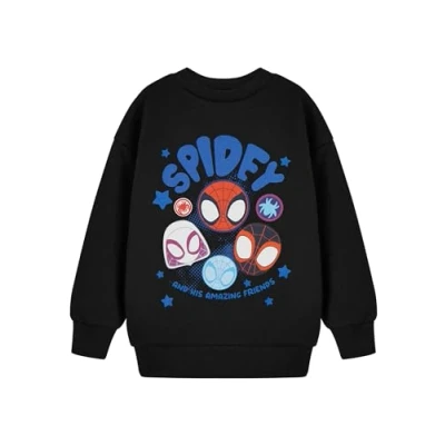 Image of Marvel Spiderman Spidey &amp; His Amazing Friends Boys Black Sweatshirt Comics Superhero Kids Jumper Pals Graphic Top for Licensed Apparel Childrens Clothing Gift