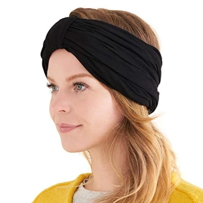 Image of CHARM Womens Turban Headband &amp; Headcover Winter Bandana Head Wrap Chemo Hat Black