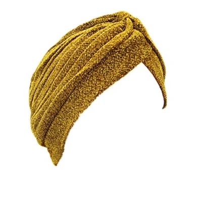 Image of Shimmer Stretch Turban Cap Beanie Headband Hair Accessory Wrap Hat Hijab Plain Glitter Chemo (Gold)