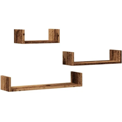 Image of vidalXL Wall Shelves Storage 3PCS Old Wood Engineered, Floating Display, Scandinavian Style, Office/Living Room/Bedroom