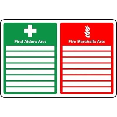 Image of First aiders are Blank Fire Marshals Safety Sign Self Adhesive Sticker (300mm x 200mm)