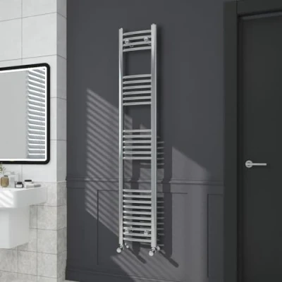 Image of Warmehaus Contemporary Curved Bathroom Heated Towel Rail Radiator Rad 1600 x 300mm Chrome