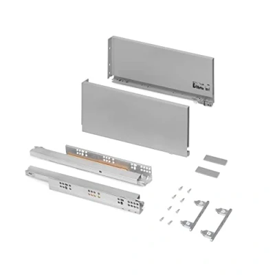 Image of Emuca Drawer kit for Kitchen or Bath, Vertex, 40 kg (88 lb), Height 178 mm (7 inch), Depth 400mm (15,7 Soft Close, Steel, Silver Painted