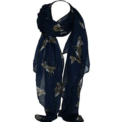 Image of Beautiful Fox Animal Print Large Maxi Scarf Shawl Wrap Stole Sarong (Navy Blue)