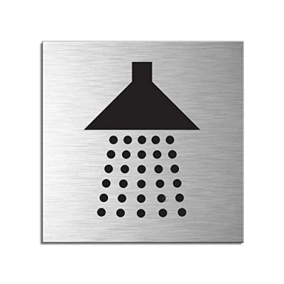 Image of Door Sign Shower/Bathroom 1 mm brushed aluminium self adhesive on reverse 120x120 no.17109 S