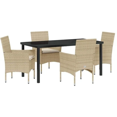 Image of vidaXL 5 Piece Garden Dining Set with Cushions Beige Poly Rattan