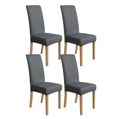 Image of Amazon Basics Stretch Dining Chair Slipcover, Set of 4, Dark Grey