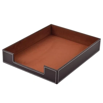 Image of Leather Letter Tray, Office Supplies Desk Organizer for Mail Paper Files Magazines Jewelry Cosmetics,Luxury Holder&amp;Multipurpos Stackable Desktop Storage Box,Coffee