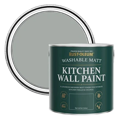 Image of Rust Oleum Grey Washable Kitchen Wall Paint in Matt Finish Pitch 2.5L
