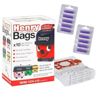 Image of Genuine Hepa Flo Henry Hoover Bags for Vacuum Cleaner Pack of 10 With Freshener Sticks Hetty Numatic Henry, Hetty, Harry, James Models
