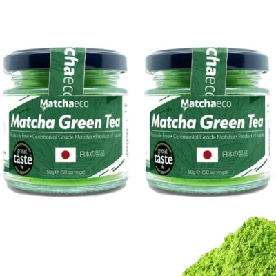 Image of Matchaeco 2 x 50g [100g] Japanese Matcha Green Tea Powder Stone Ground Ceremonial Grade From Japan Pesticide Free Recyclable Jar Vegan Baking Gift Ideas latte (100g, Matcha)