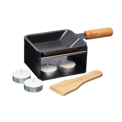 Image of Artesà Mini Raclette Grill Cheese Individual Set for 2, Small Iron Fondue Melter, Metal Rack with Non Stick Pan, Wooden Spatula and 2 Candles