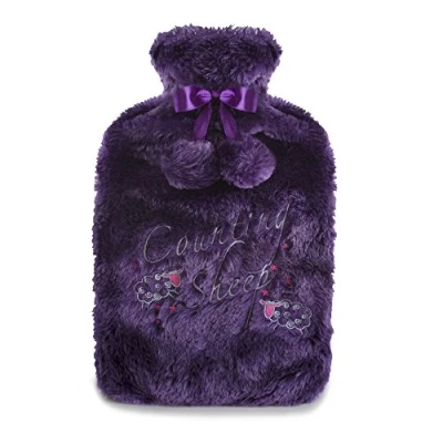 Image of A2Z Hot Water Bottle 2 Litre Capacity Purple Faux Fur Slogan Embroidered Fleece Cover Rubber Leak Proof Bag for Pain Relief Cosy Nights and Relaxation Body Warmer