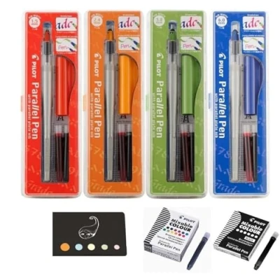 Image of Set of 4 Parallel Pen Cases: 1.5 mm + 2.4 3.8 6 12 Assorted Colours Black Cartridges 1 Blumie Adhesive Index