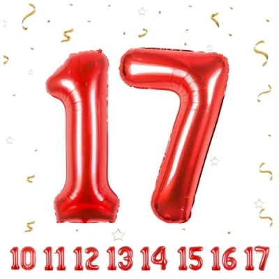 Image of Number Balloons 17,Red 17 Balloon 40 Inch Giant Helium Foil for Boys Girls 17th Birthday Party Decor Anniversary Decorations Supplies