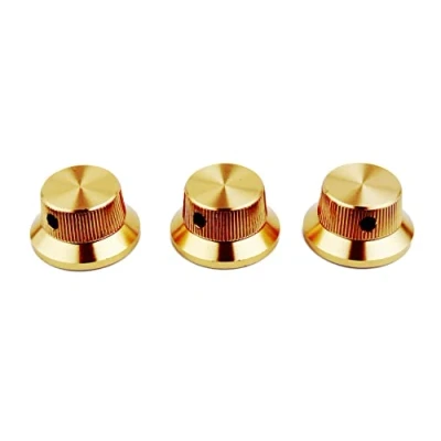 Image of Guyker Electric Guitar Bass Control Potentiometer Knobs, Hat Top Metal Volume Knob Replacement Parts (3 Piece, Gold)