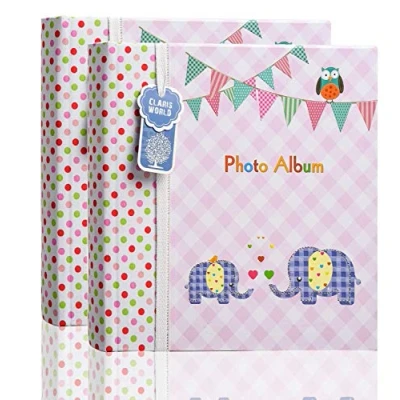 Image of 2 x Arpan 6x4 Inch Baby Slip in Case Memo Photo Album for 200 Photos Pink Elephant Kids