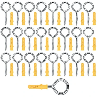 Image of M3.5 304 Stainless Steel self Ring Screws, 25 Pcs Screw In Vine Eyes, Tapping Rings, Heavy Duty Hanging Metal Hooks Eyelet Screws Bolts for Hammock, Swing Chair, with Plastic Tubes