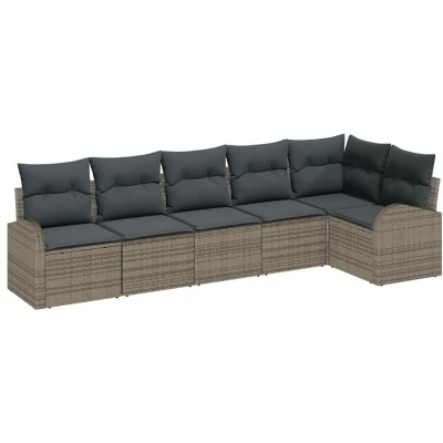 Image of vidaXL 6 Piece Garden Sofa Set with Cushions Grey Poly Rattan