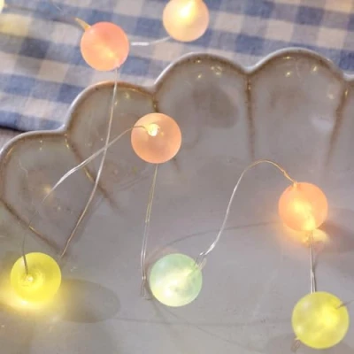 Image of Lights4fun Indoor 20 Warm White Micro LED Battery Operated Pastel Ball Decorative String Fairy Lights with Timer 1.9m