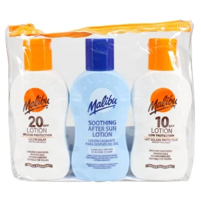 Image of Malibu Sun Travel Essentials with Cream Protection and After Lotion, SPF 10 20, Multipack, 3 x 100ml
