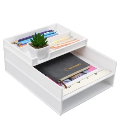 Image of Wisebom 3 Tier Letter Tray Organiser Stackable, Plastic A4 Paper Trays, Plastics Desk Organiser, Office Tidy File Holder, Document Cardboard Sorter Organizer