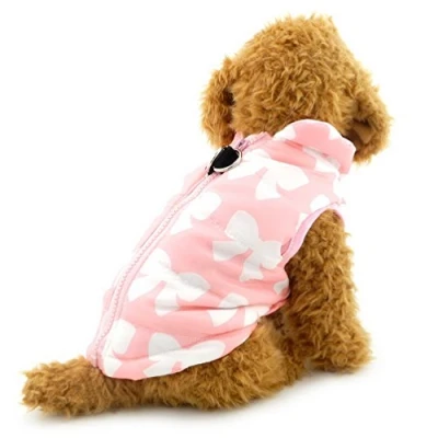 Image of Pegasus SELMAI Small Dog Coat with Harness Hole Winter Jacket Waterproof Quilted Puffer Vest D Ring Cat Puppy Chihuahua Cold Weather Clothes Pink Bow S