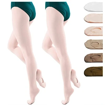 Image of DANCEYOU Ballet Tights Girls Womens Dance Convertible Kids Opaque 2 Pairs Pale Pink LA/XLA (XL)