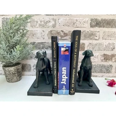 Image of MAISONICA Set 2 Bronzed Style Distressed Bookends Book Ends Labrador Spaniel Dog Lover