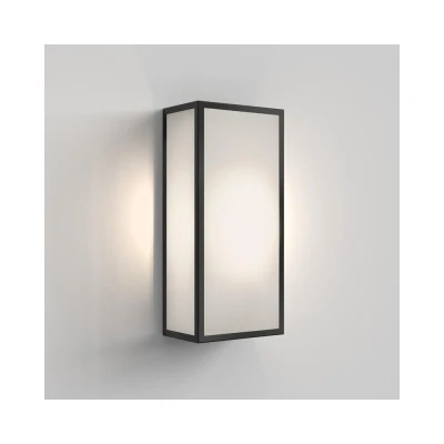 Image of Messina Outdoor LED Wall Lantern Textured Black Frosted IP44, E27