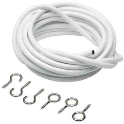 Image of 4M 4 METRE CURTAIN CURTAINS WIRE HOOK HOOKS SET