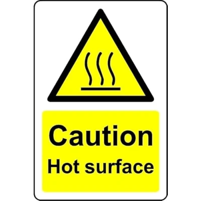 Image of Caution hot surface Safety sign 1.2mm Rigid plastic 300mm x 200mm Case (Pack of 5)