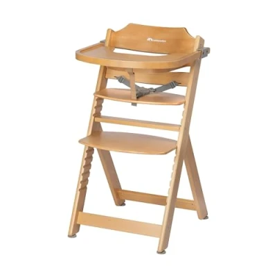 Image of Bebeconfort Timba Evolutive Wooden Highchair, 6 Months 10 Years, Up to 30 kg, Baby High Chair, Removable Tray, Adjustable Seat &amp; Footrest, 3 point Safety Harness, Natural Wood