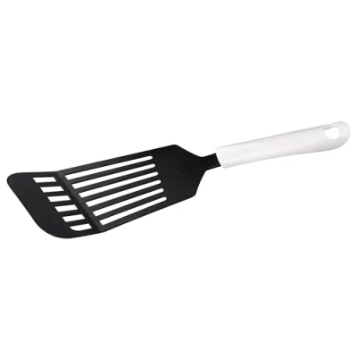 Image of Fackelmann ARCADALINA Large Slotted Turner, Flipping &amp; Turning Tool, Cooking Spatula, Fish Slice Big Burger Flipper, Anti Scratch, Non Stick, Heat Resistant, Dishwasher Safe, Black White, 31.5x8x2cm
