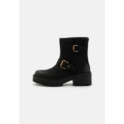 Image of Tommy Hilfiger Double Buckle Platform ankle boots, Women&#039;s, Size: 3.5, Black Suede