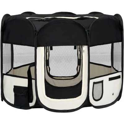 Image of vidaXL Foldable Dog Playpen with Carrying Bag Black 90x90x58 cm