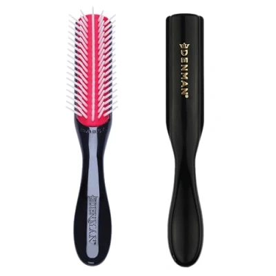 Image of Denman Curly Hairbrush D14 (Black) 5 Row Styling Brush For Detangling, Separating, Shaping and Defining Curls, Fringes &amp; Bangs Women Men