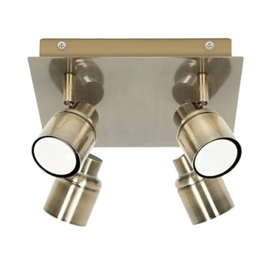 Image of 4 Way Square Ceiling Spotlight Adjustable GU10 IP44 Rated Bathroom Lamp Spot Light Antique + LED Bulbs 6500K Cool White
