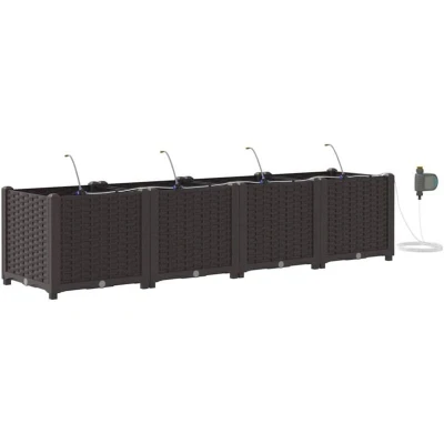 Image of vidaXL Garden Planters with Water Irrigation System 4 pcs Brown