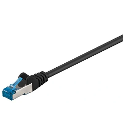 Image of goobay 92696 CAT 6a Patch Cable Ethernet Double Shielded S FTP up to 10000 Mbits, 500 Mhz, Halogen Free Copper Cable, RJ 45 Plug, Gold Plated Contacts, 0.5 m, Black