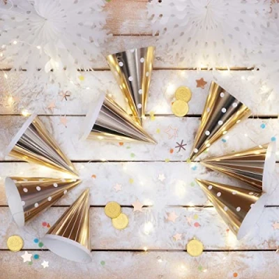 Image of On The Wall Champagne Gold Party Hats Birthdays, Christmas, New Years Eve 8 pack