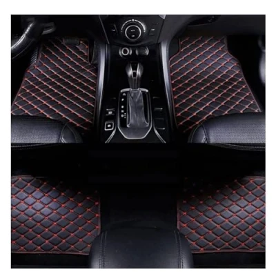 Image of Custom Leather Car Floor Mats for BMW 4 Series F36 Gran Coupe 2014 2021(4door,the bridge 15cm), Carpets Matts Covered Protection Advanced Liners Waterproof Full Set,Black Red