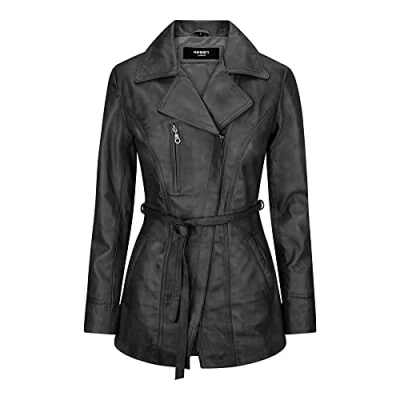 Image of TruClothing.com Ladies Women Real Soft Italian Black Leather Mid Length Jacket 5XL