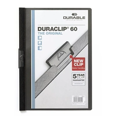 Image of Durable DURACLIP 60 A4 Clip Folder Holds Up to Sheets of Paper Strong Metal Sprung Pack 25 Black Colour Folders for Organising Documents