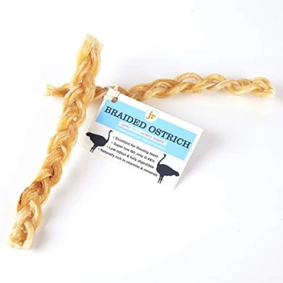 Image of JR Pet Products 2 x Braided Ostrich Tendon. Premium 100% Natural Long Lasting Dog Chew