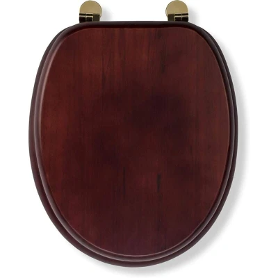 Image of Solid Wood Toilet Seat Mahogany Effect with Brass Hinges Croydex